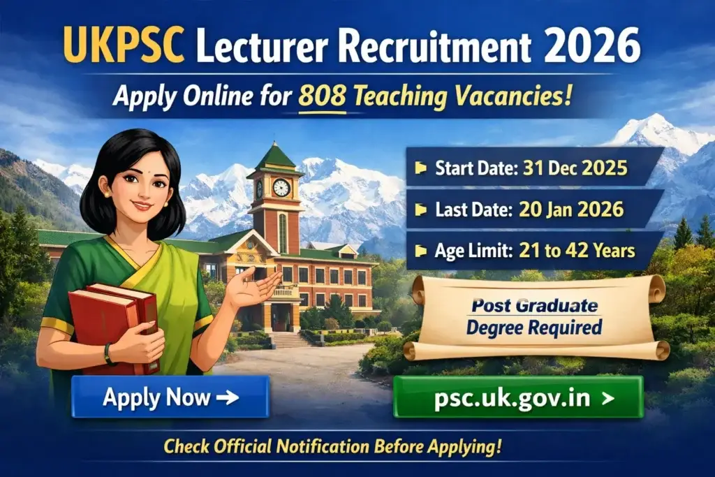 UKPSC Lecturer Vacancy 2026 Notification Out – 808 Posts Apply Online