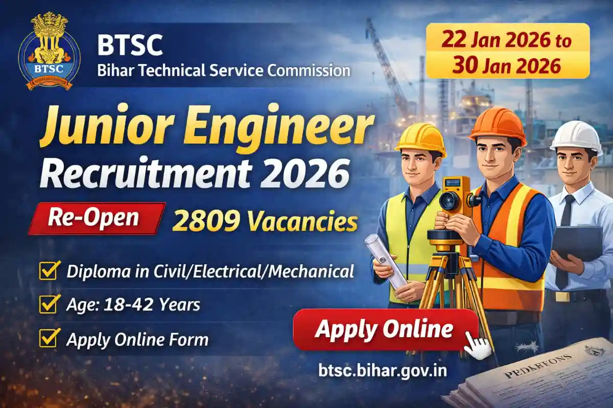 BTSC Junior Engineer Recruitment 2026 Re-Open – 2809 JE Posts Apply Online